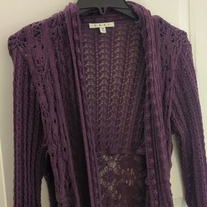 CAbi Women's Purple Open-Front Open Mixed Knit Cardigan With Handkerchief Hem